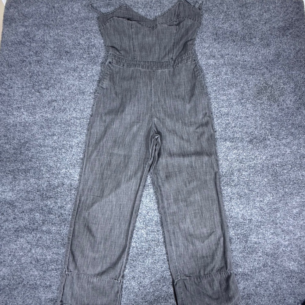 Abercrombie & Fitch Gray Denim Wide Leg Jumpsuit Size 2 Tie Back Cutout Cotton